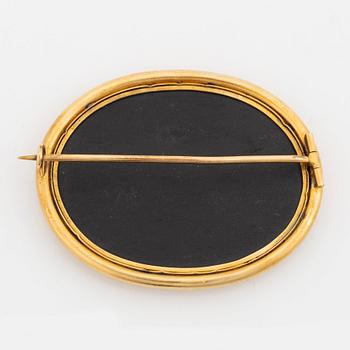 A pietra dura brooch and a pair of earrings, the earrings by G Möllenborg.