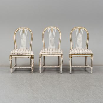 A set of three Gustavian chairs. Late 18th century.