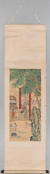 A Chinese hanging scroll, ink and color on silk. Zhou Kun, his school, first half of the 20th century.