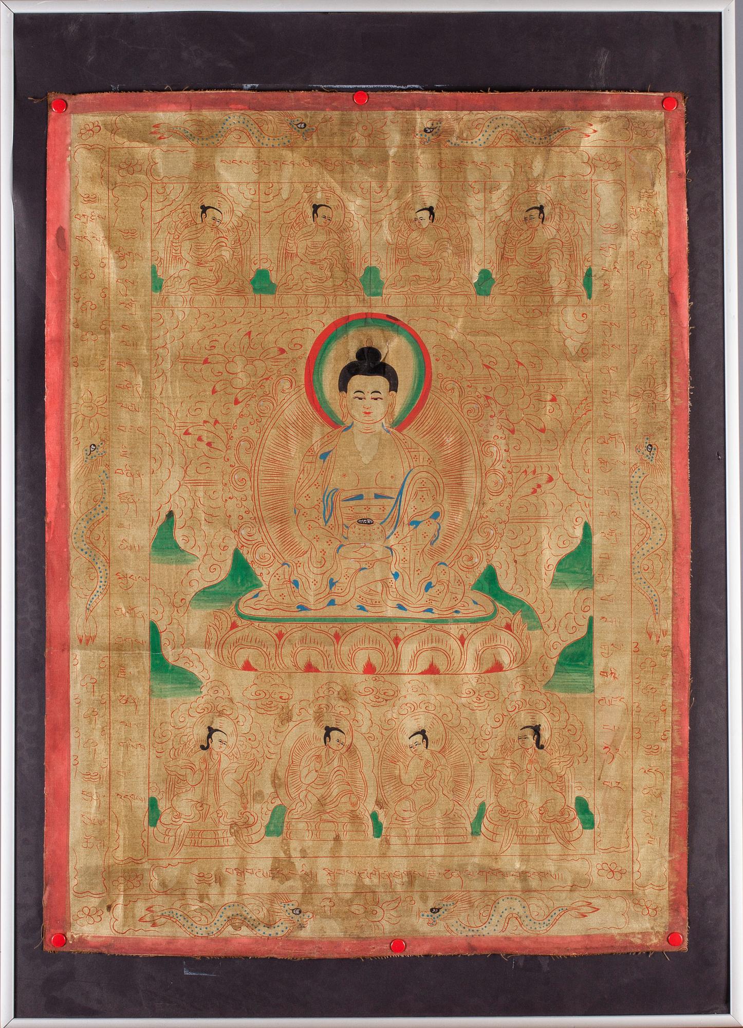 THANGKA, handmålad textil, Tibet, 1950-tal.