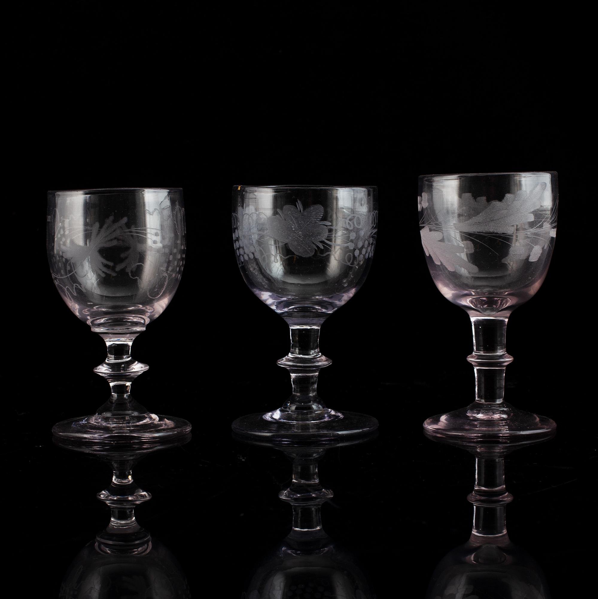 Six similar wine glasses, mid 19th century.