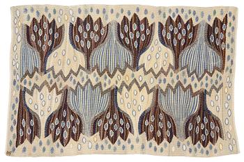 203. Ann-Mari Forsberg, född Lindbom, a textile, "Blå crocus", tapestry weave, ca 55,5-57 x 84,5-88,5 cm, signed AMF.