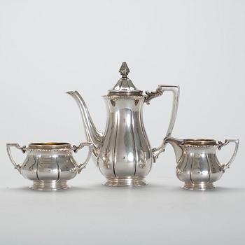 KAFFESERVIS, 3 delar silver, svenska importstämplar, vikt 560 g.