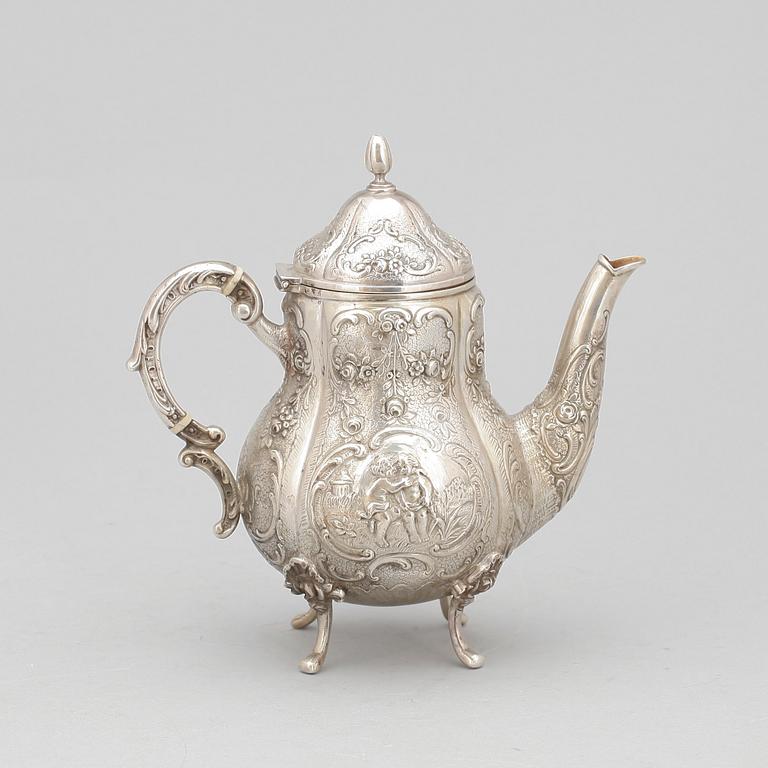 KAFFESERVIS, 4 delar, silver, rokokostil, bla Tyskland, svenska importstämplar. Tot ca 570 gram.