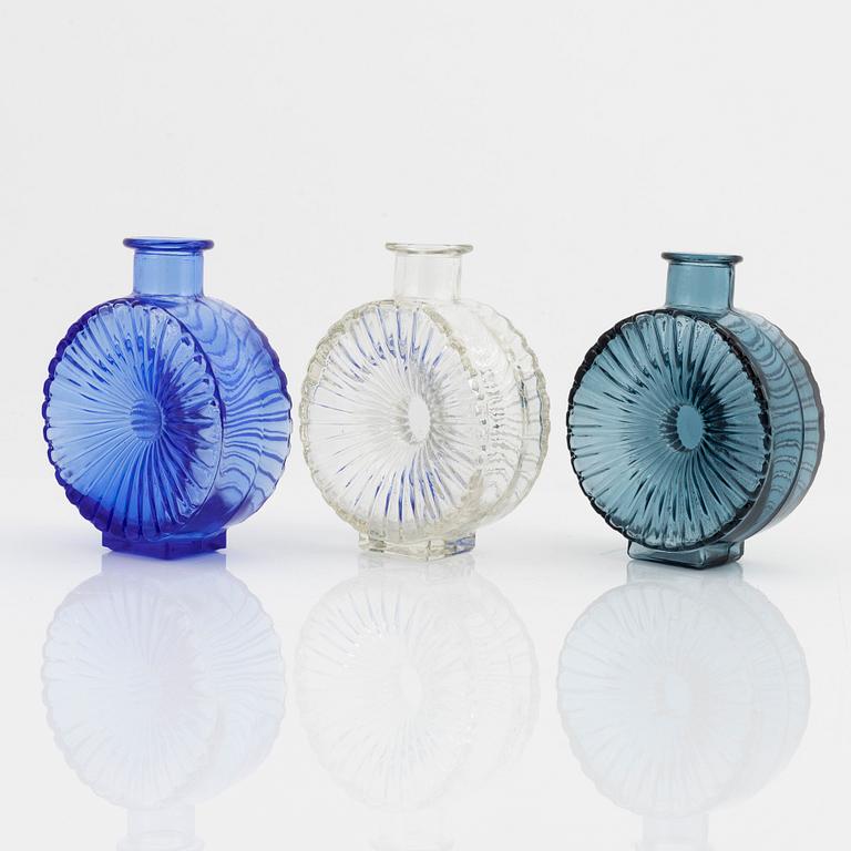 Helena Tynell, three glass 'Sun bottle', Riihimäen Lasi Oy. In production 1964-1974.