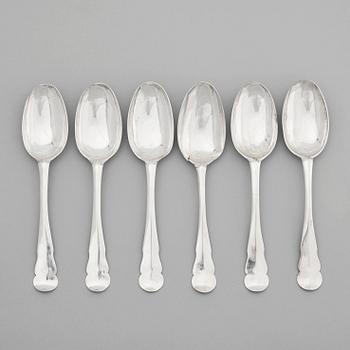 A set of six Swedish 18th century silver dinner-spoons, mark of Johan Leffler, Falun 1773.