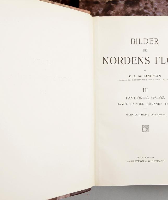 BÖCKER, 3 volymer, C.A.M Lindman. "Bilder ur Nordens Flora". C. A. M. Lindman, Wahlström & Widstrand, 1922-26, Stockholm.