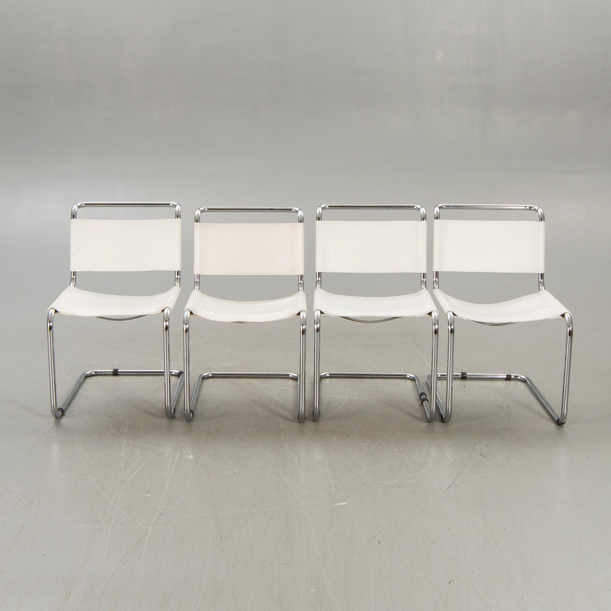 A set of four Italien chrome and leather chairs later part of the 20th century.