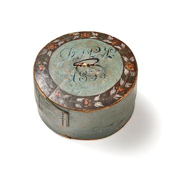 A painted wooden box from Jämtland, Sweden, 19th century.