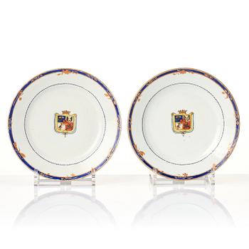 A group of eight armorial Chinese Export dessert dishes, Qing dynasty, 1790's.