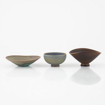 Berndt Friberg, two bowls and Stig Lindberg, a bowl, Gustavsbergs studio.