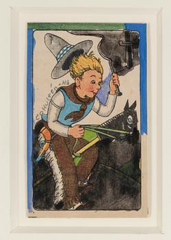 CARL OTTO HULTÉN, collage på spelkort. Signerad och daterad 1946.
