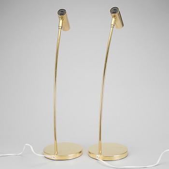 A pair of brass table lamps "Puck", by Åke Hultgren for Örsjö Belysning.
