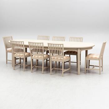 Dining table, 8 chairs, Gustavian style, 20th century.