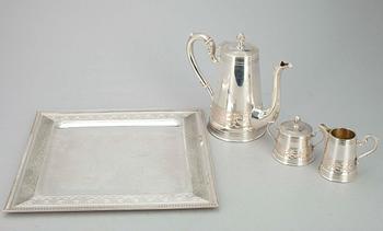 KAFFESERVIS, 4 delar, silver, Europa 1900-tal. Tot. vikt ca 2048 gr.