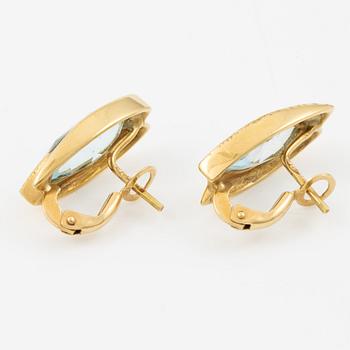 Earrings, 18K gold set with navette-cut blue topazes.