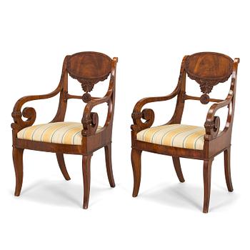 A pair of armchairs, late empire, St. Peterburg, ca 1820-40.