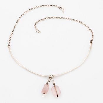 A Borgila silver and rose-quartz necklace.