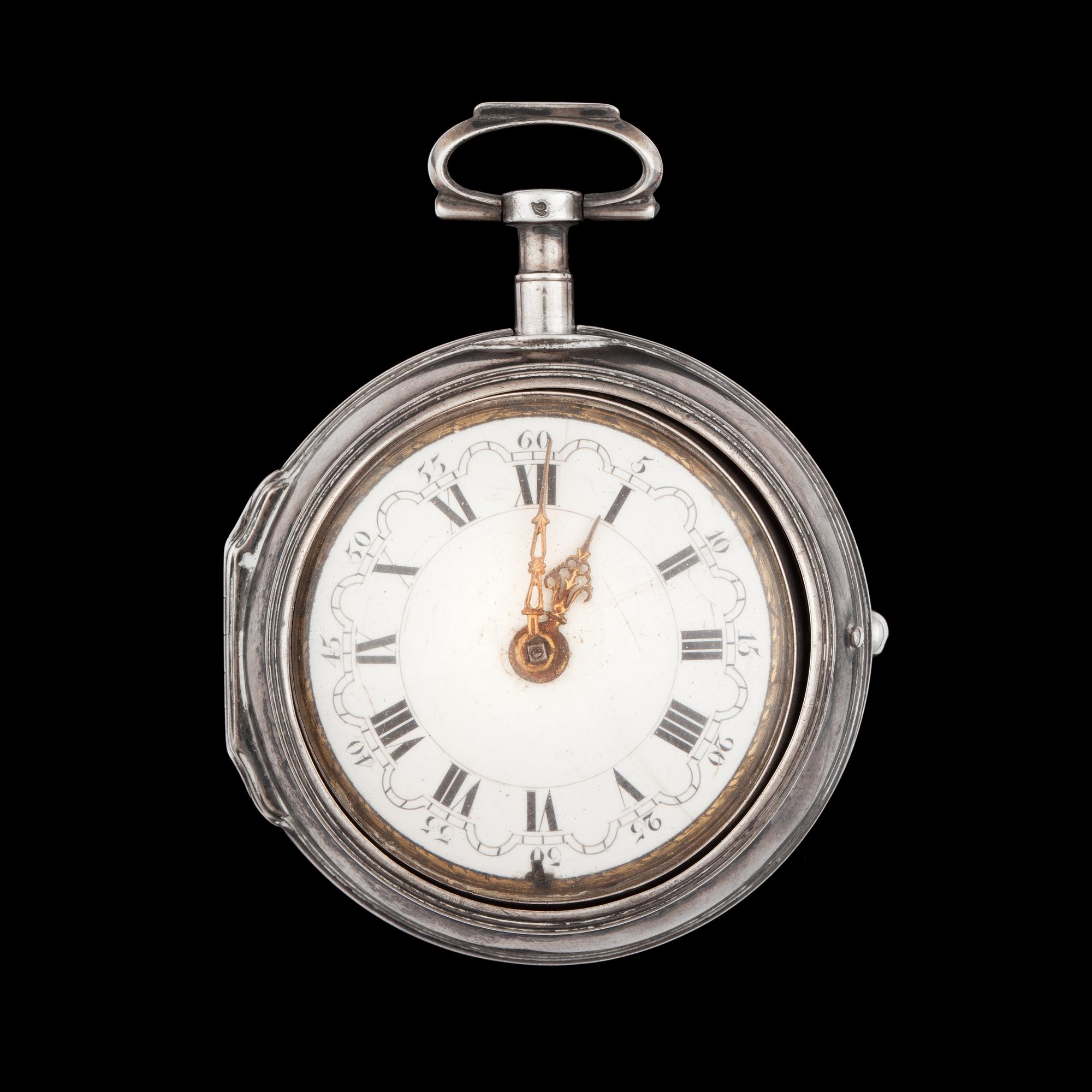 FICKUR, spindelur med slag, ytterboett och boett silver, Le Count, London, 1700-tal.
