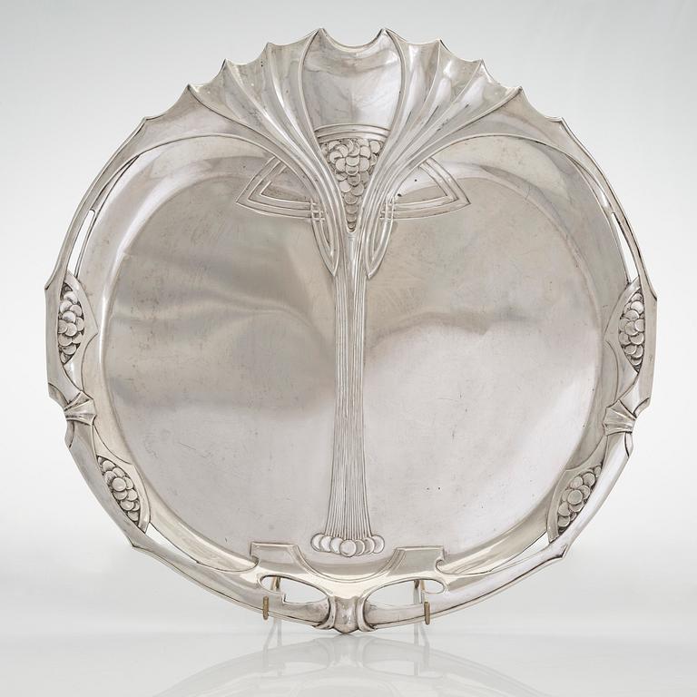 A Viennese Art Nouveau silver tray, maker's mark of Karl Jedlicka, Austro-Hungarian Empire around year 1900.
