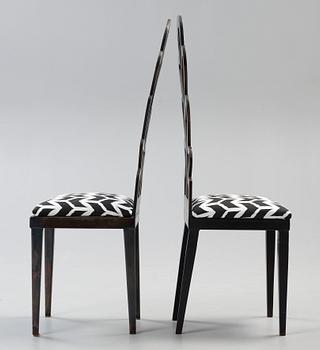 A pair of Birgit Broms patinated metal chairs, Sweden ca 1994.