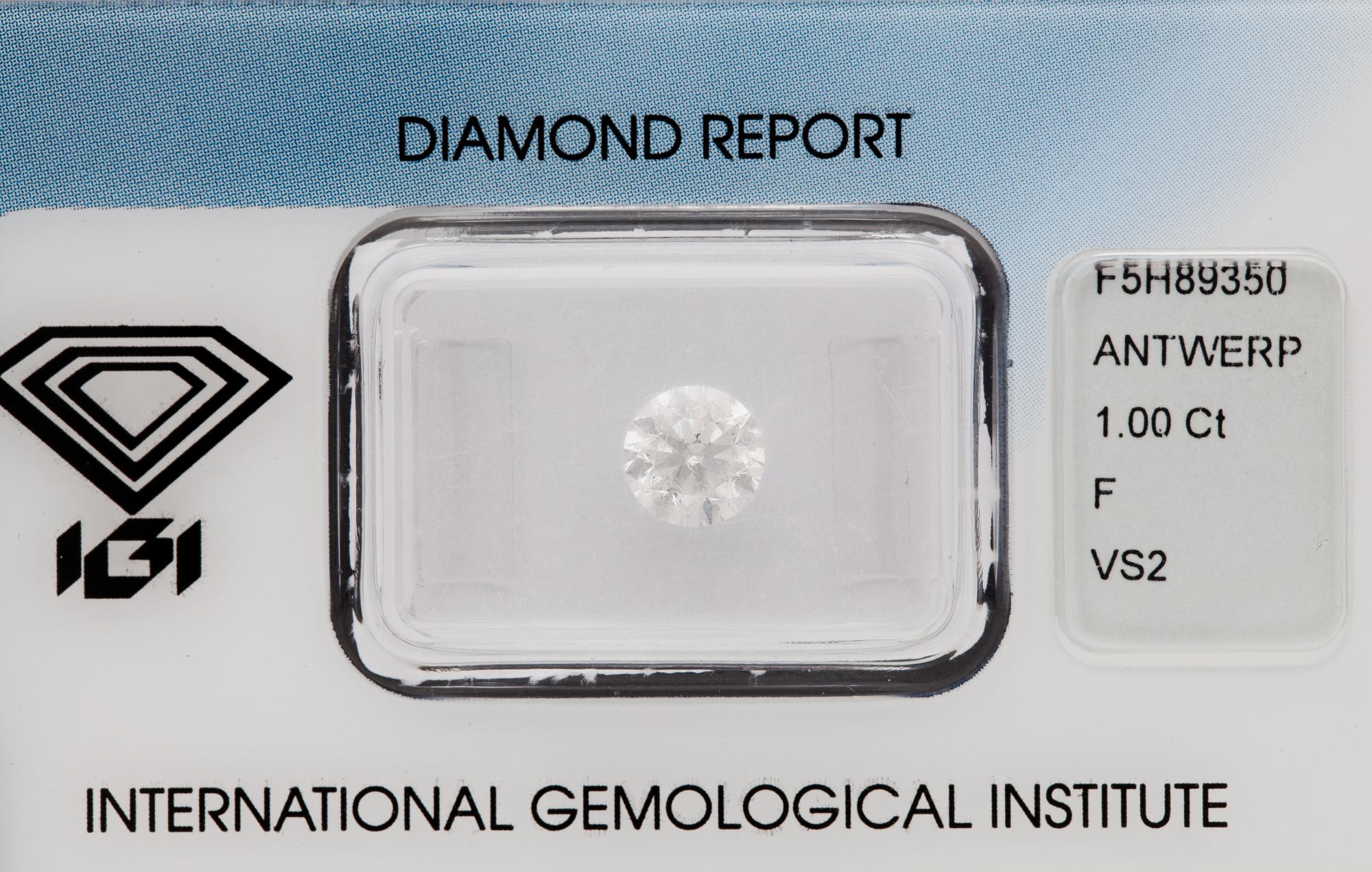 DIAMANT, briljantslipad, oinfattad, 1 ct. Cert. IGI.