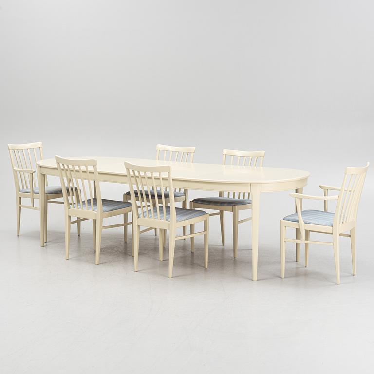 Carl Malmsten, dining set, 7 pieces, "Herrgården", Bodafors, second half of the 20th century.