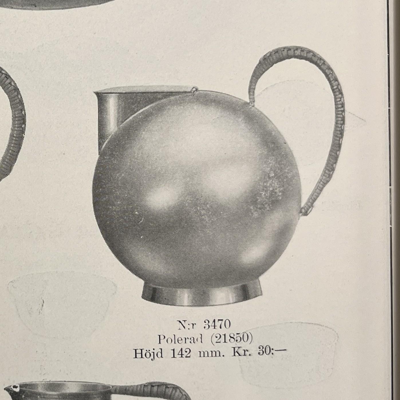Sylvia Stave, a silver plated jug model 3470, C.G. Hallberg, Stockholm, 1930s.