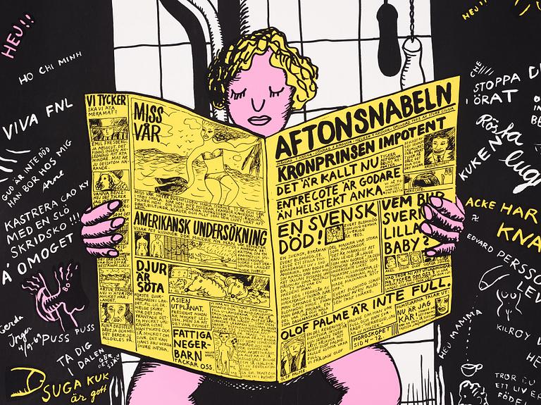 MARIE-LOUISE EKMAN, screenprint in colours/poster, "På toaletten/Aftonsnabeln", 1969.