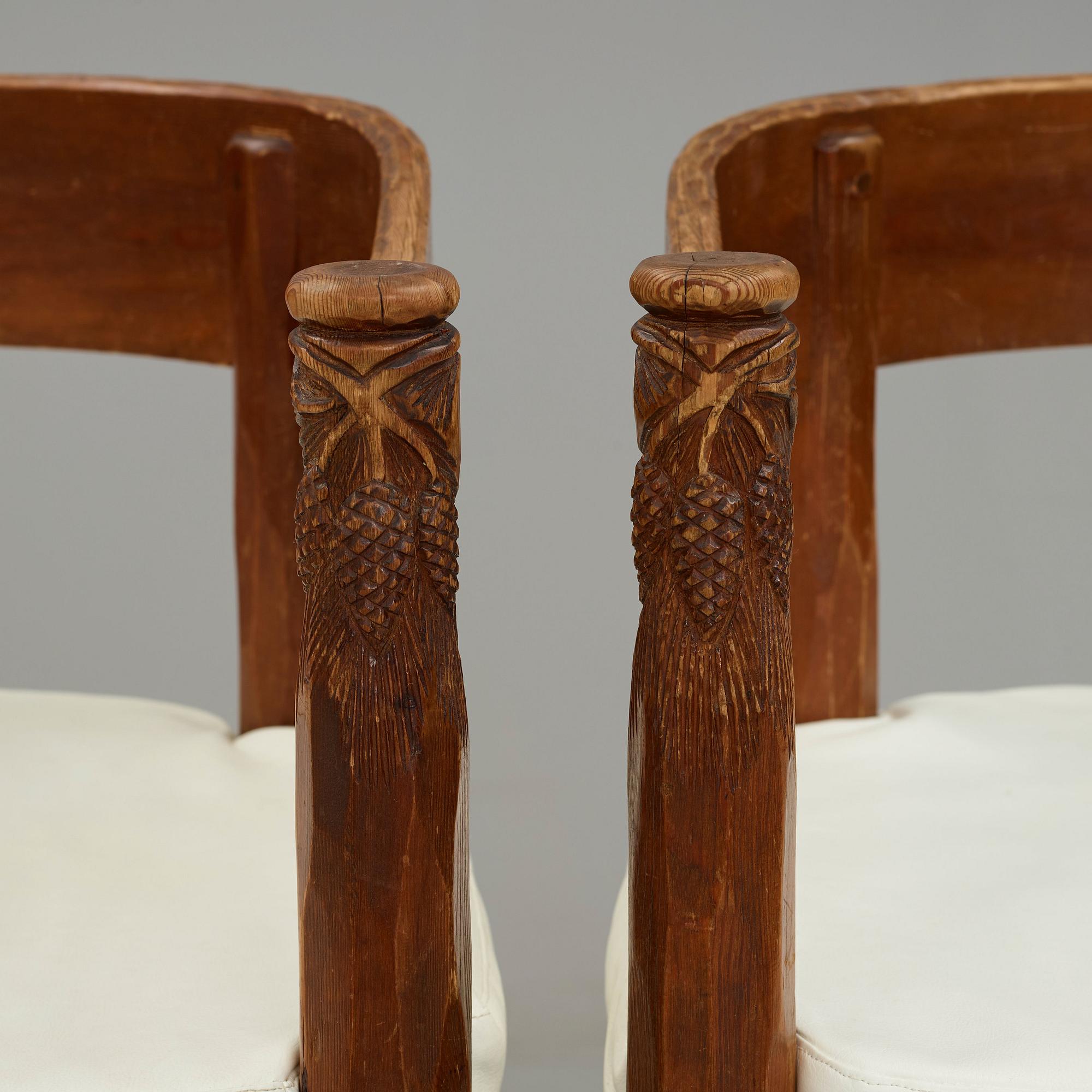 BRÖDERNA ERIKSSON (The Eriksson brothers), attributed to, a pair of stained and carved chairs, Arvika, Art Nouveau,