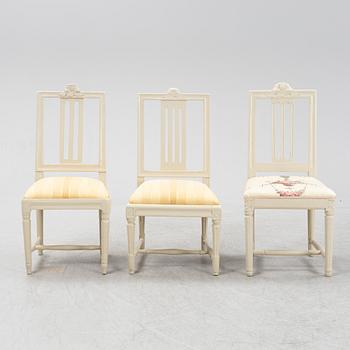 Stolar, 6 st olika, gustavianska Lindomearbeten. 17/1800-tal.