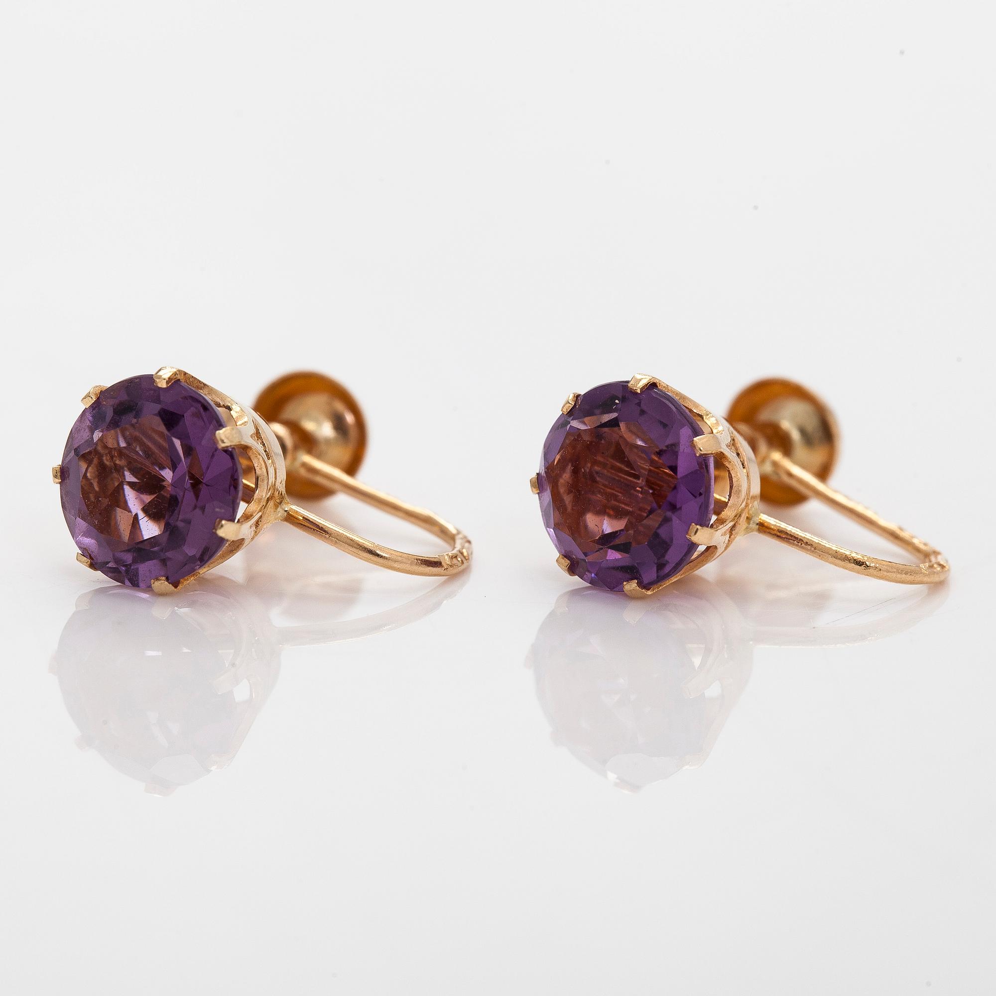 Örhängen, fasettslipade ametister, 14K guld.