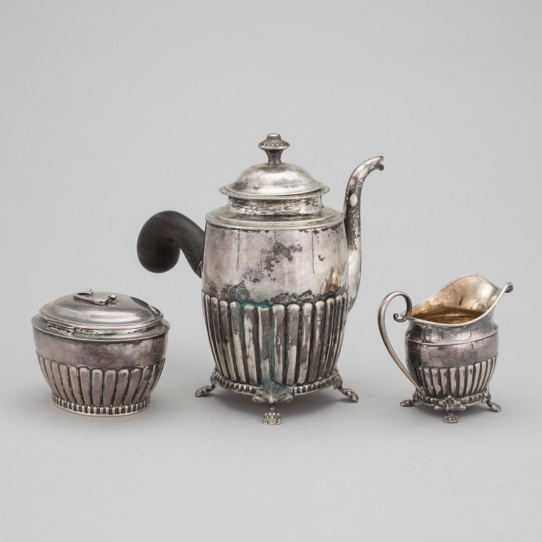 KAFFESERVIS 3 delar, silver, J. Grönroos, Kristianstad 1943. Vikt ca 502 gram.
