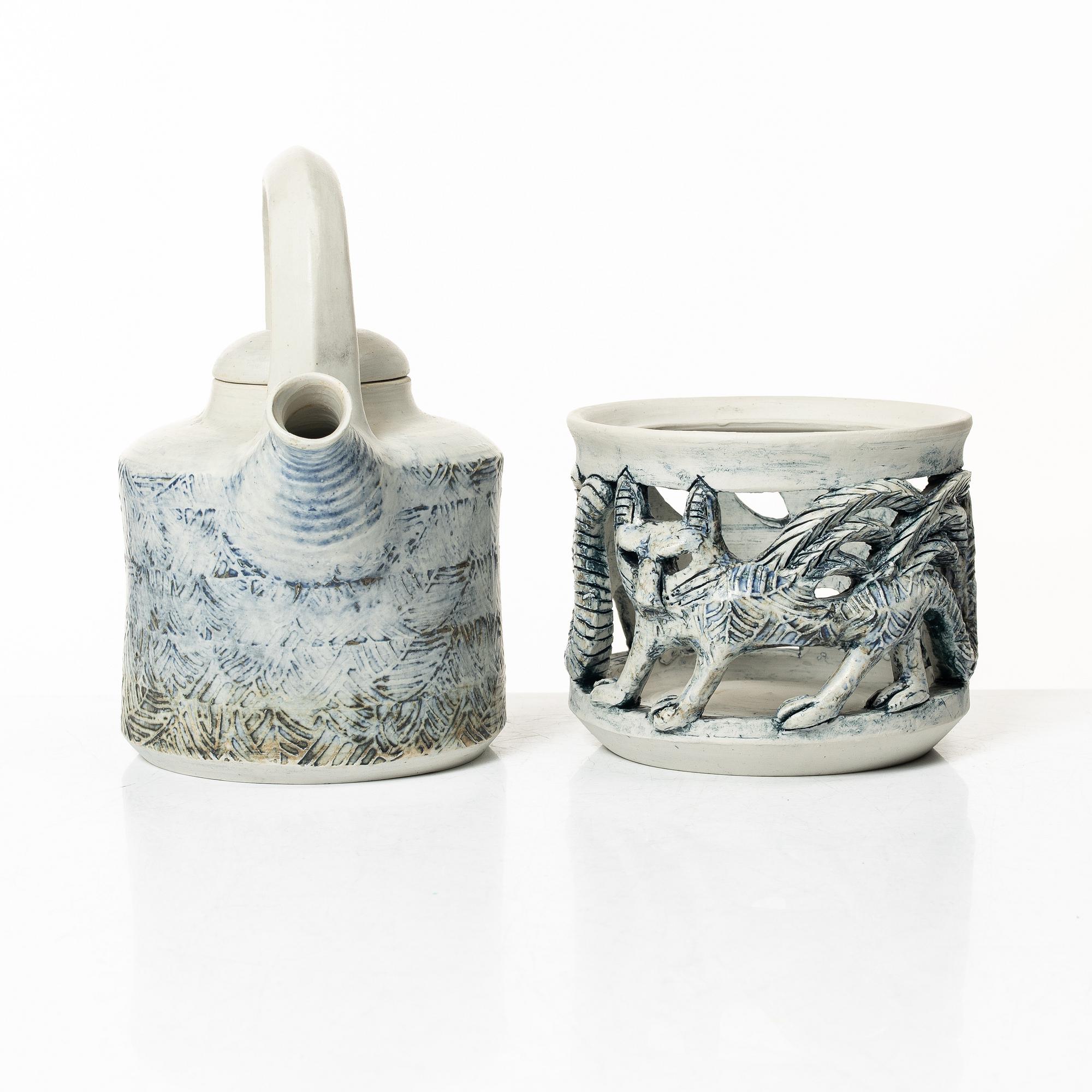 Astrid Anderberg, Tekanna med rechaud, stengods, signerat, 1984.