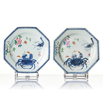 A set of six famille rose crayfish plates, Qing dynasty, Qianlong, 1740-60.