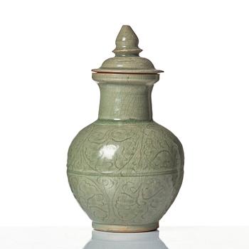 A celadon glazed jar with cover, Yuan dynasty (1271-1368).