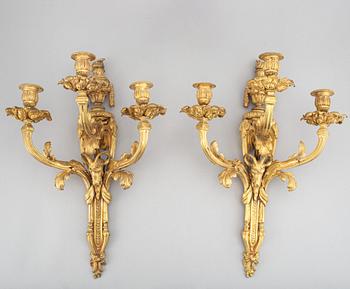 APPLIQUER ett par för 3 ljus, Louis XVI stil, 1800-tal.