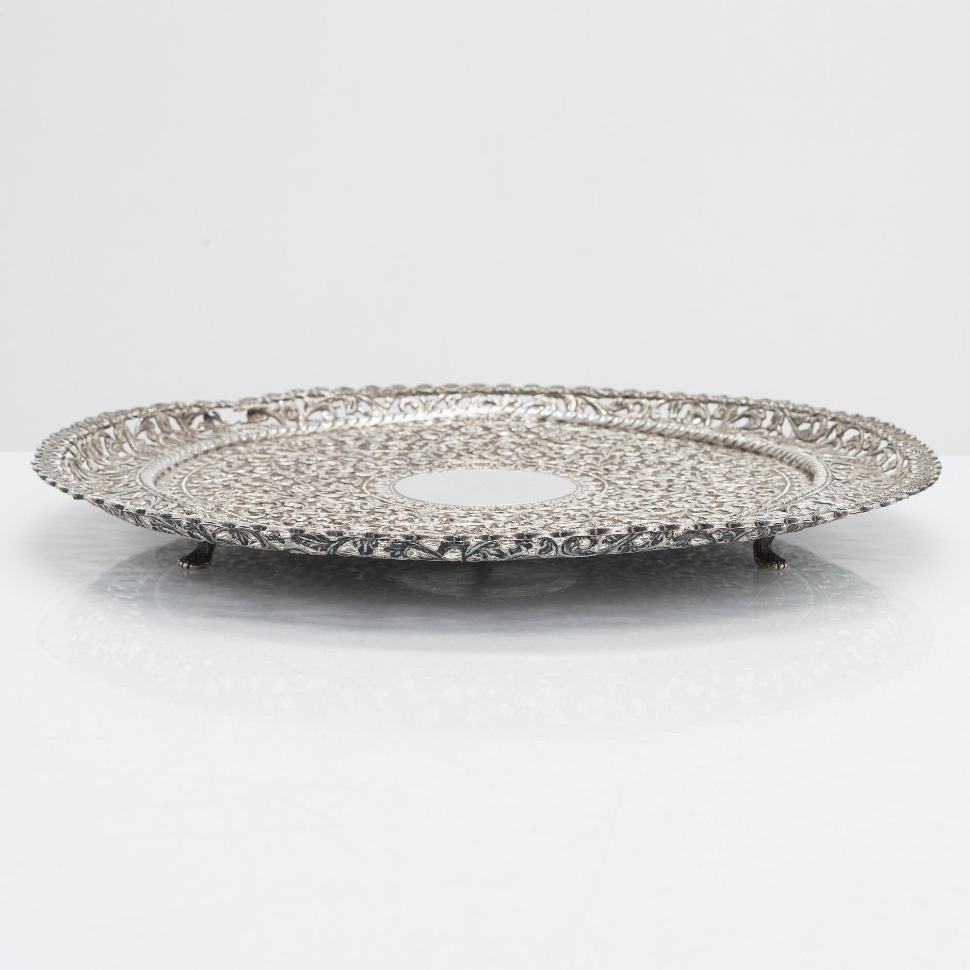 A Indian silver tray, late 19th Century.