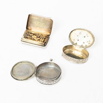 Dosor, 3 st, silver, England, Sverige, Tyskland, 1800-tal.