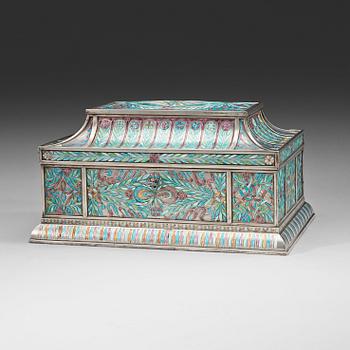 577. A Ferdinand Boberg Art Nouveau silver and enamel jewelry box, CG Hallberg, Stockholm 1909.