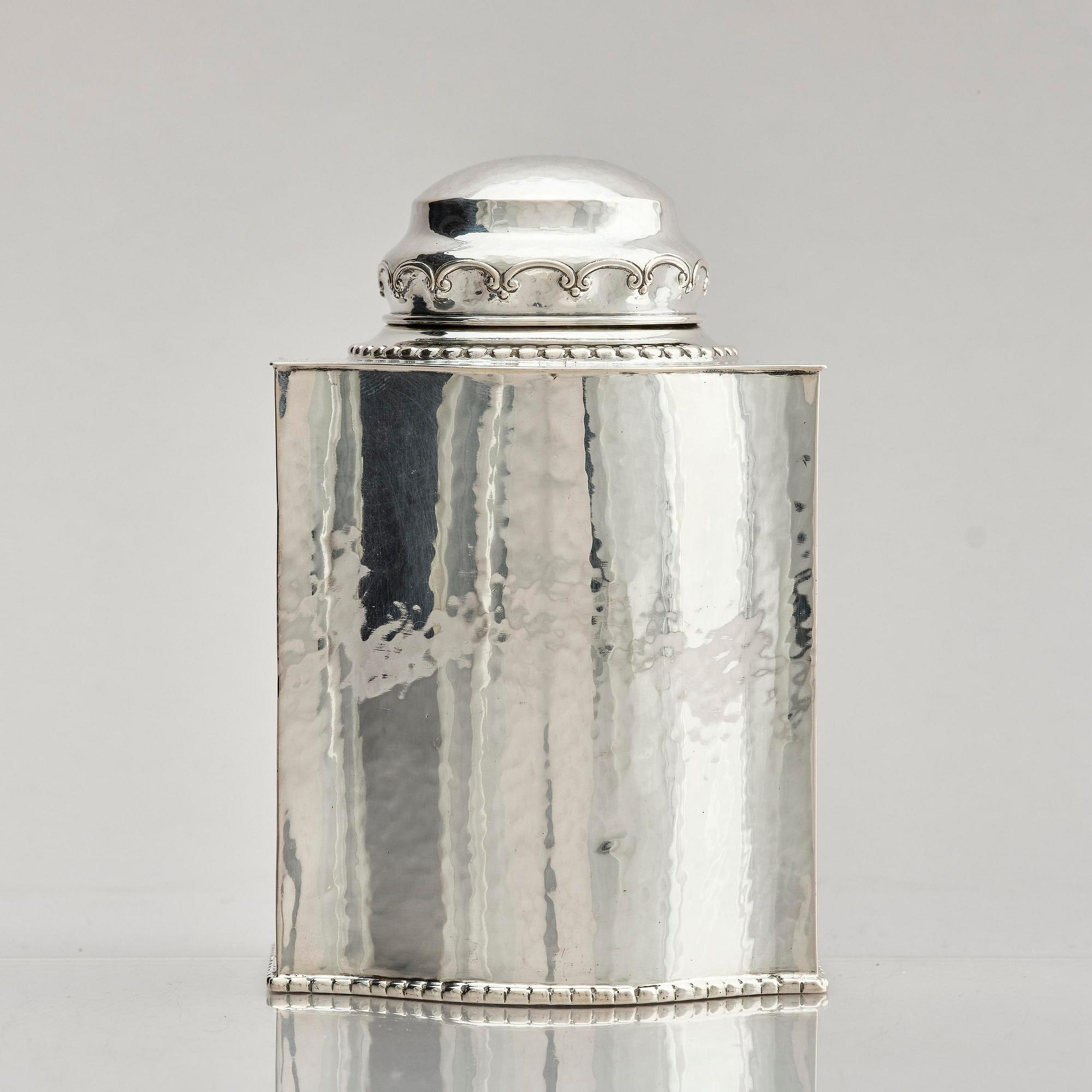 Carl Fredrik Carlman, an 830/1000 silver tea caddy, Stockholm, Sweden 1926.