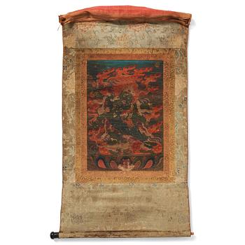 626. THANGKA, akvarell och tush på tyg. Tibet, 1800-tal.