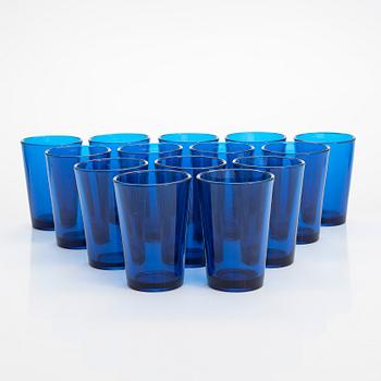 Drinking glasses, 14 pieces, pressed glass, mid-20th century.