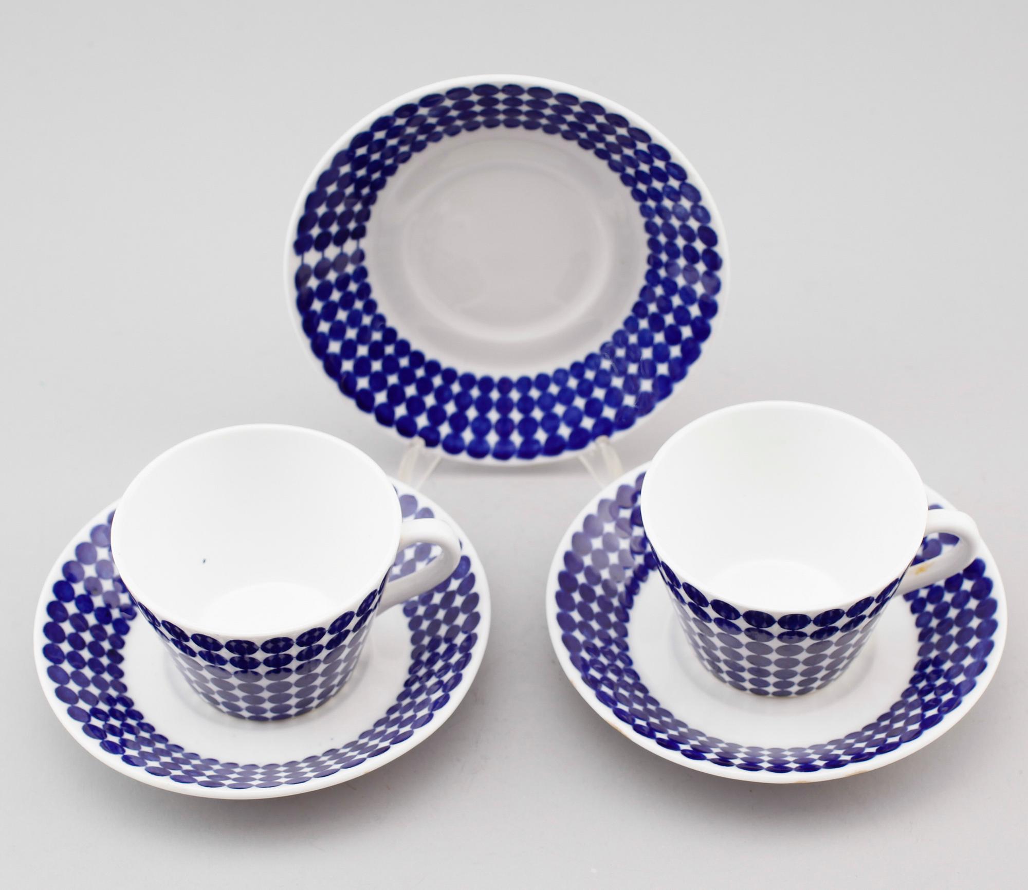 KAFFEKOPPAR med fat, 6 st, porslin, "Adam", Stig Lindberg, Gustavsberg.