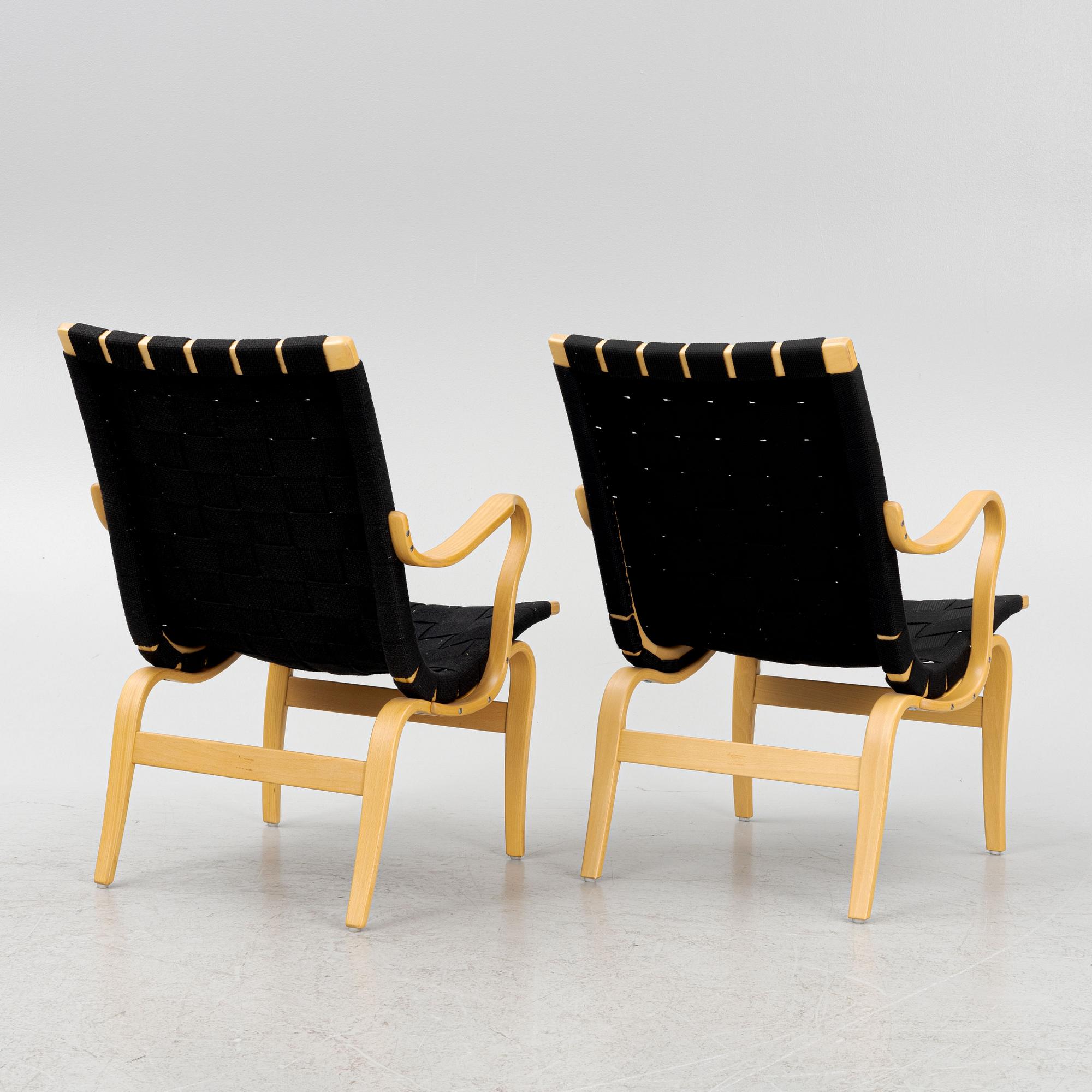 Bruno Mathsson, fåtöljer, ett par, "Eva", Firma Karl Mathsson och Bruno Mathsson International.