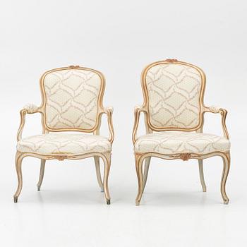A matched pair of Rococo armchairs, 18th Century.