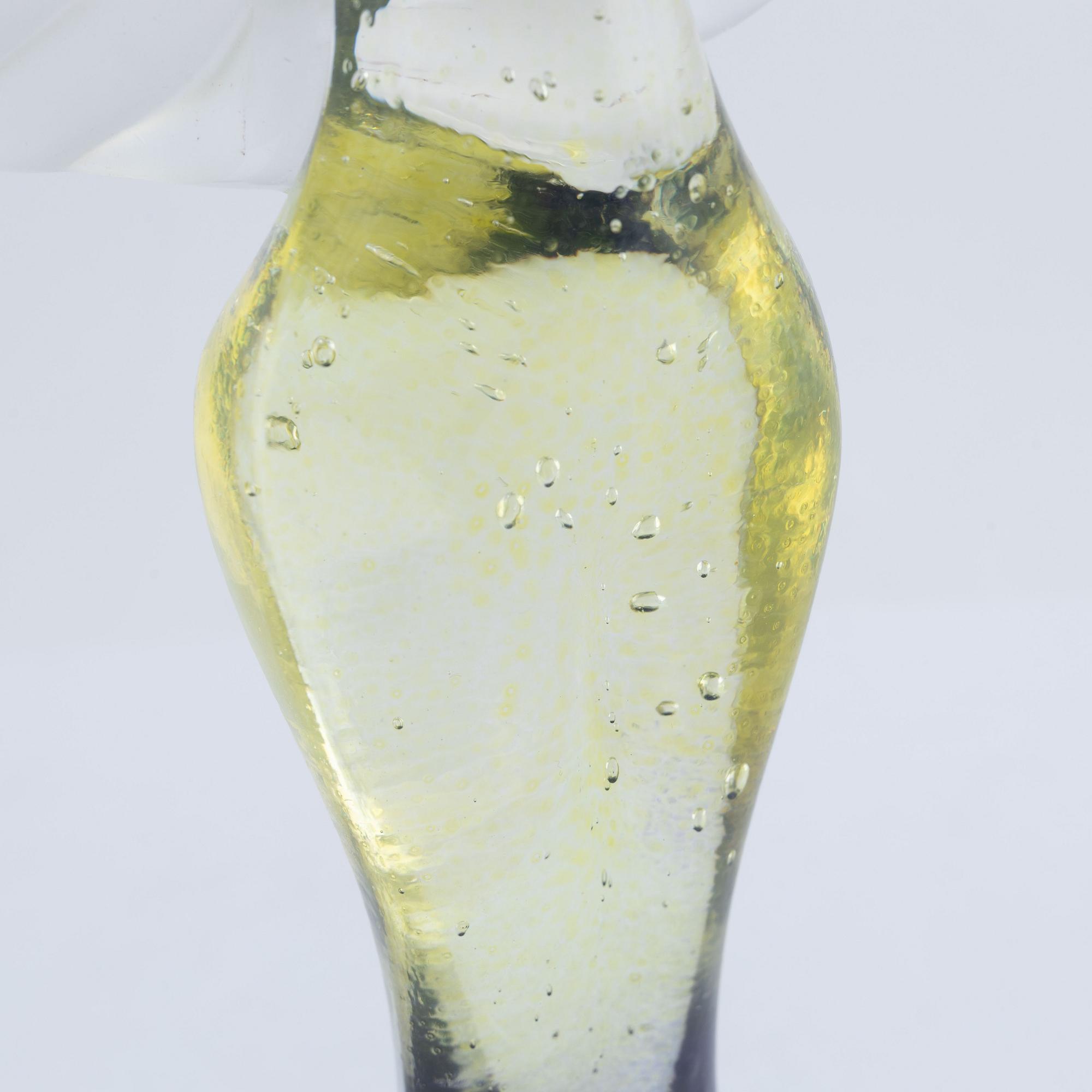 Kjell Engman, a 'Maidenhood Yellow' glass sculpture, signed, limited edition of 100, Kosta Boda.