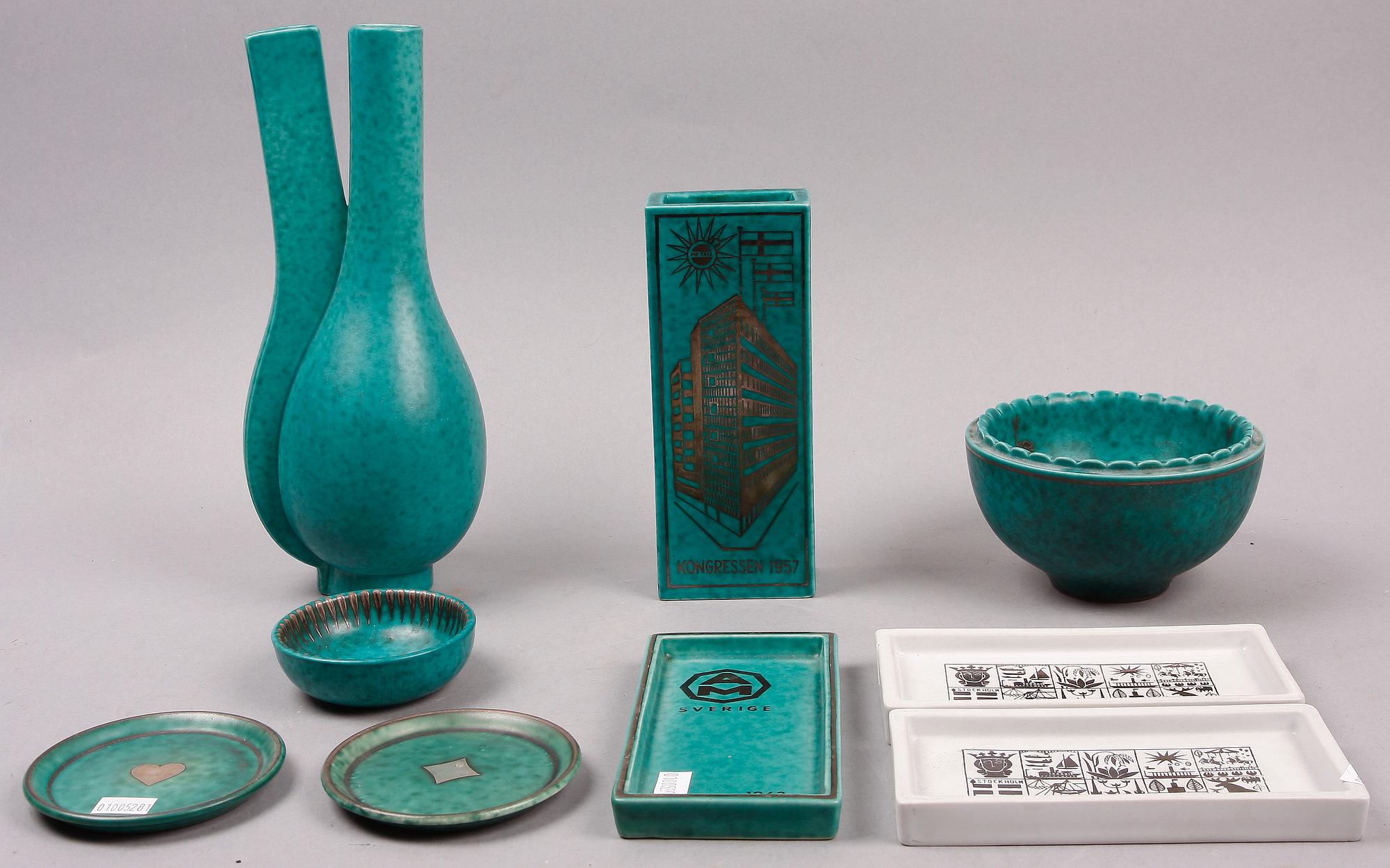 PARTI KERAMIK, 9 delar, "Argenta" resp "Grazia", Kåge resp Lindberg, Gustavsberg.