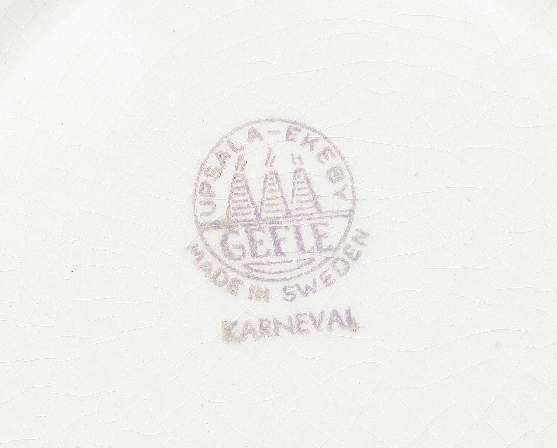 KAFFE/TESERVIS, 22 delar, porslin, bla "Karneval", Gefle/Uppsala Ekeby, 1900-tal.