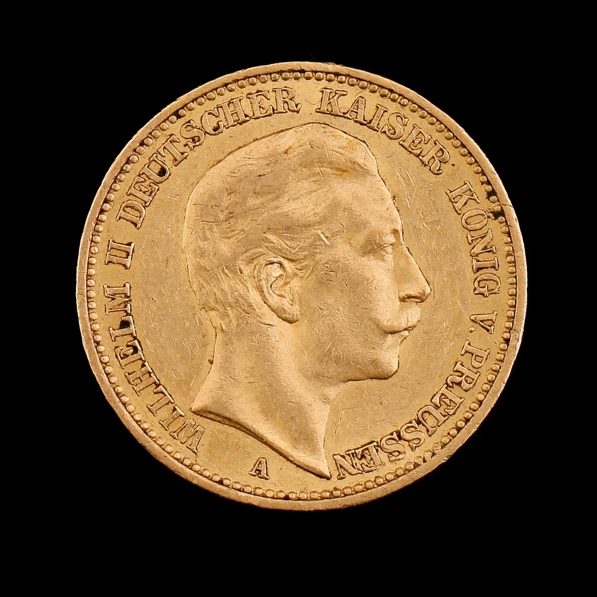 GULDMYNT, 20 mark, Wilhelm II, Tyskland 1890. Vikt ca 8 gram.